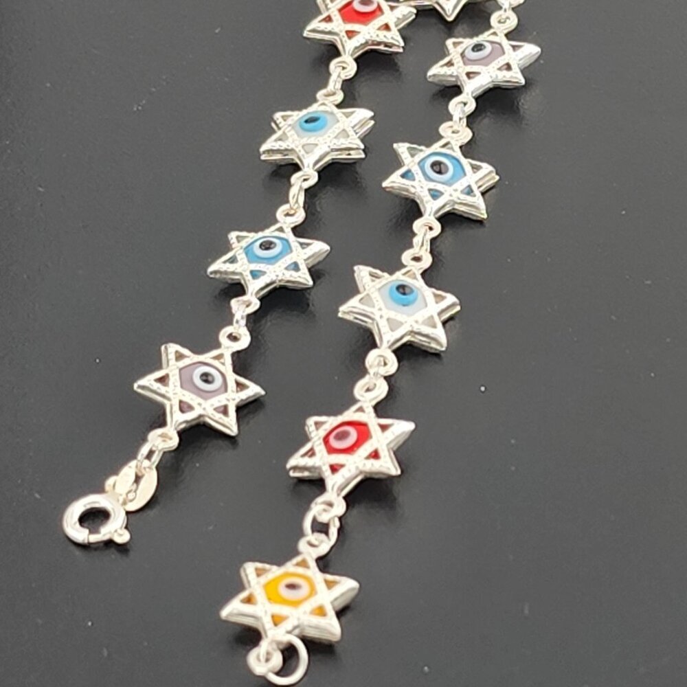 Dainty Multi Star Evil Eye Bracelet in 925 Sterling Silver - Picture 9 of 10